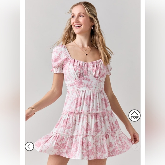 New Francesca's Libbie Pink & White Floral Bow Back Dress - Picture 3 of 8